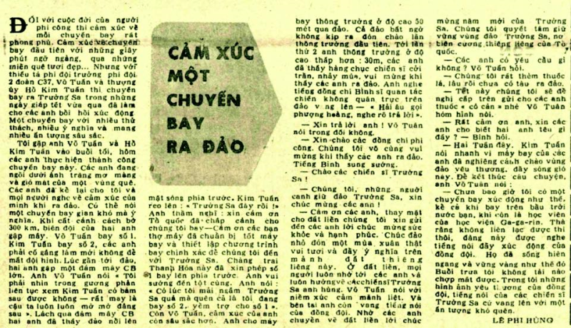 Bài báo: CẢM XÚC MỘT CHUYẾN BAY RA ĐẢO