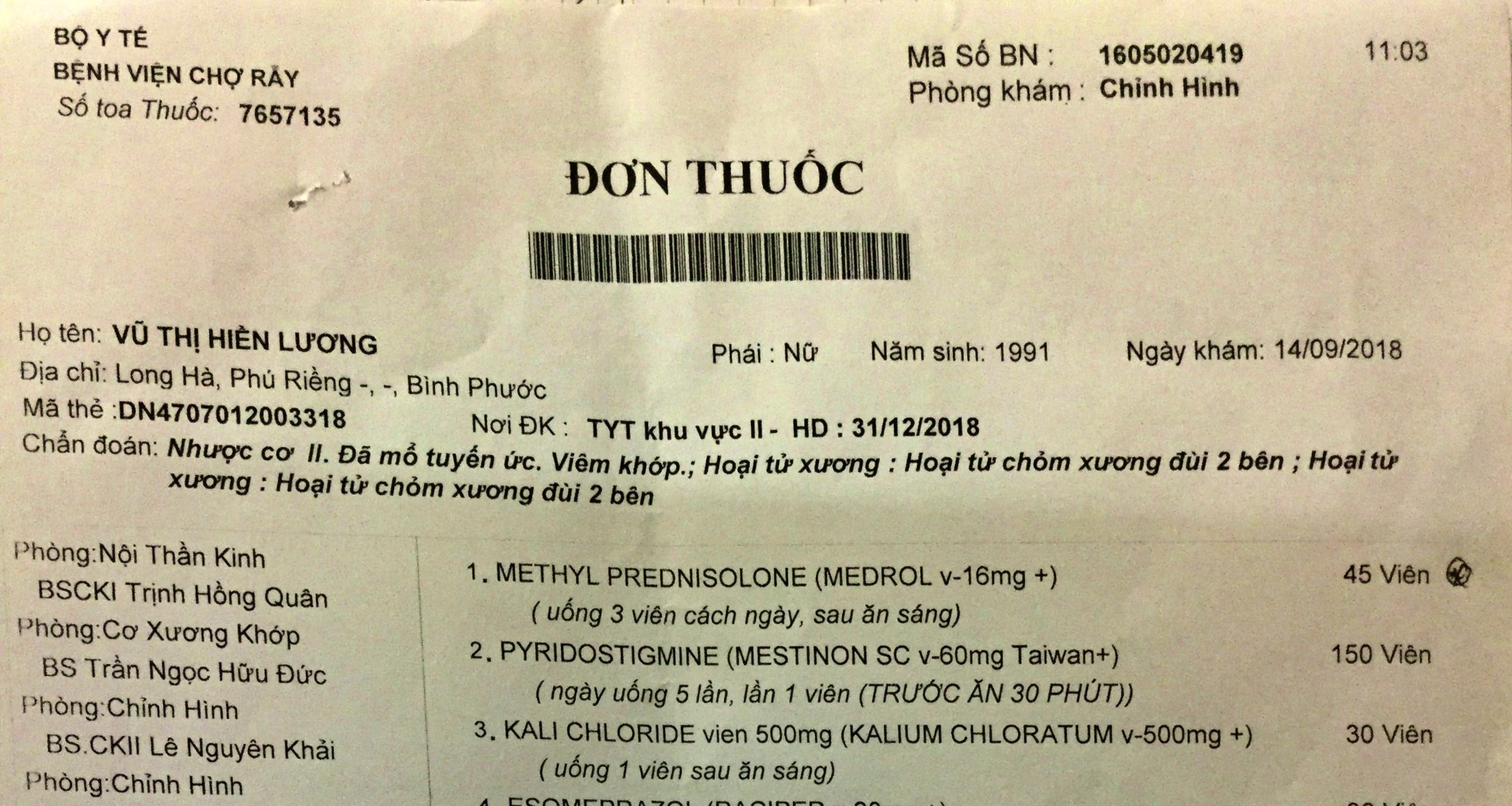 Bệnh nhân khỏi bệnh: NHƯỢC CƠ (YẾU CƠ)