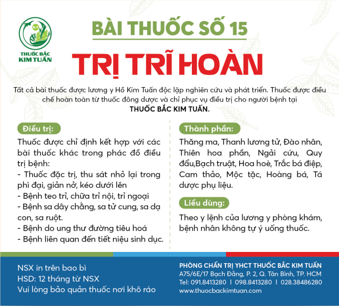 Bài thuốc số 15: Trị Trĩ Hoàn