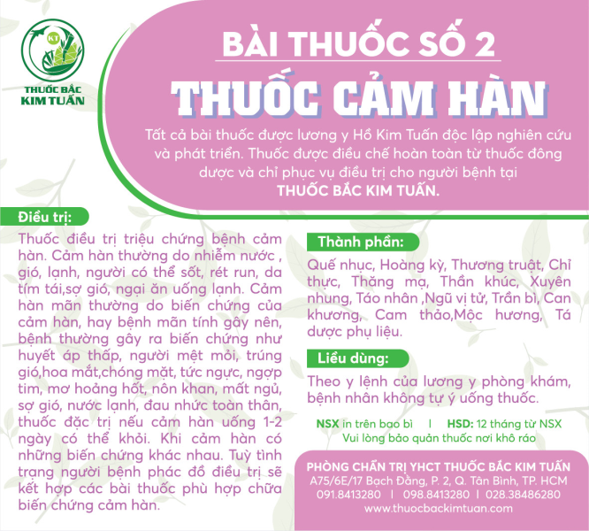 Bài thuốc số 2: Thuốc Cảm Hàn