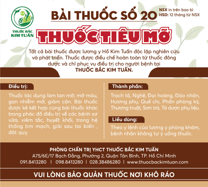 Bài thuốc số 20: Thuốc Tiêu Mỡ