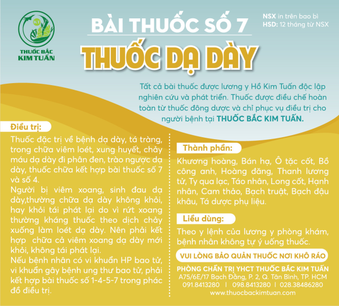 Bài thuốc số 7: Thuốc Dạ Dày